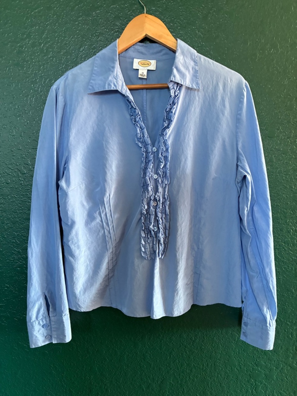 Talbots Light Blue Ruffled Front Button-Down Shirt